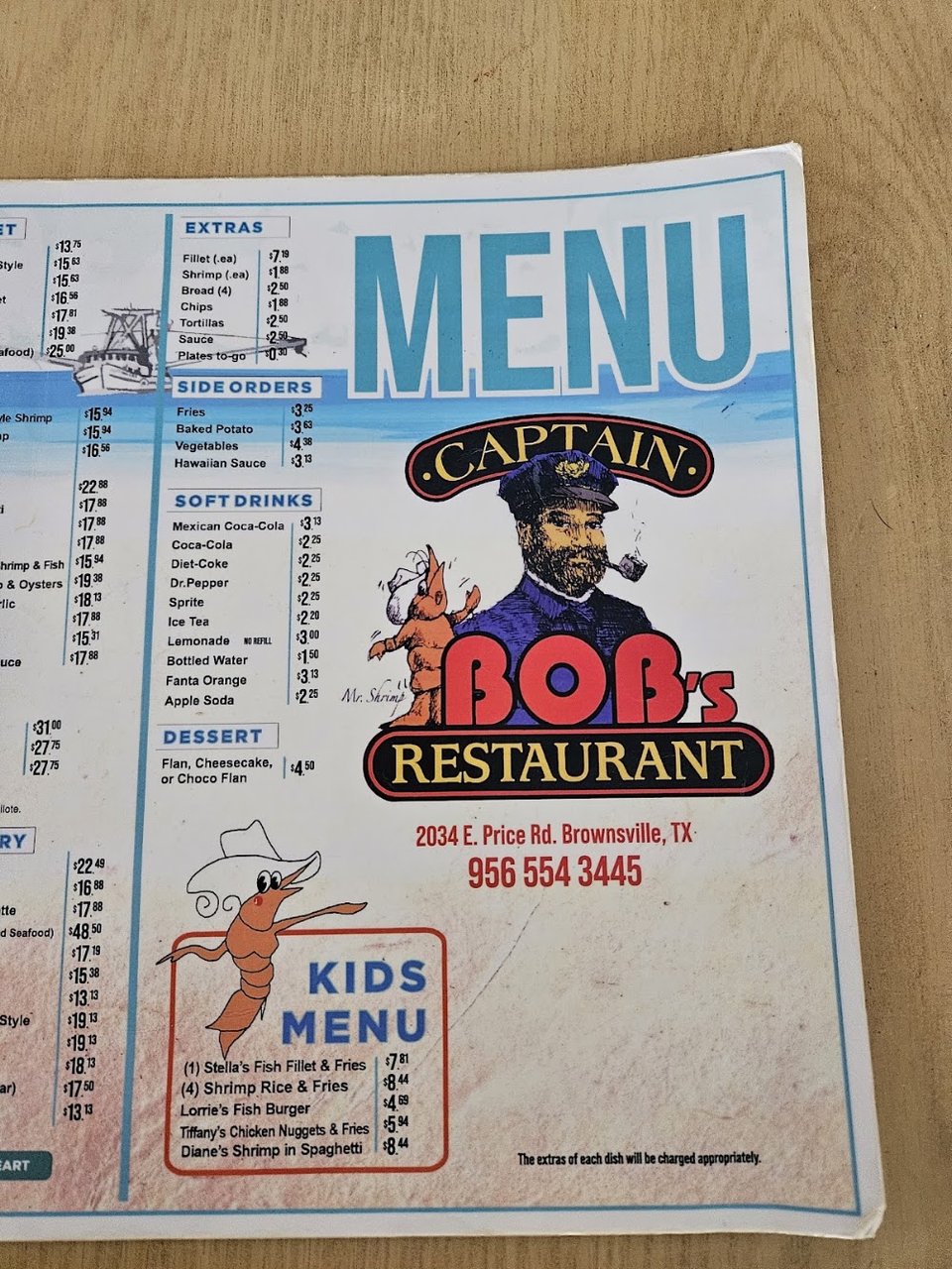 Shrimp, fish, and oyster options.